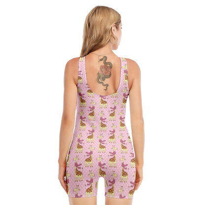 Giraffe With Scarf Pattern Print Sleeveless One Piece Swimsuit