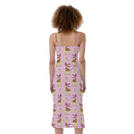 Giraffe With Scarf Pattern Print Slim Fit Midi Cami Dress
