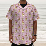 Giraffe With Scarf Pattern Print Textured Short Sleeve Shirt