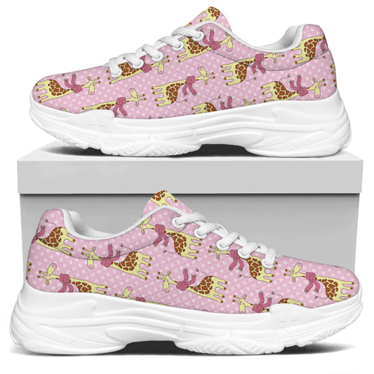 Giraffe With Scarf Pattern Print White Chunky Shoes