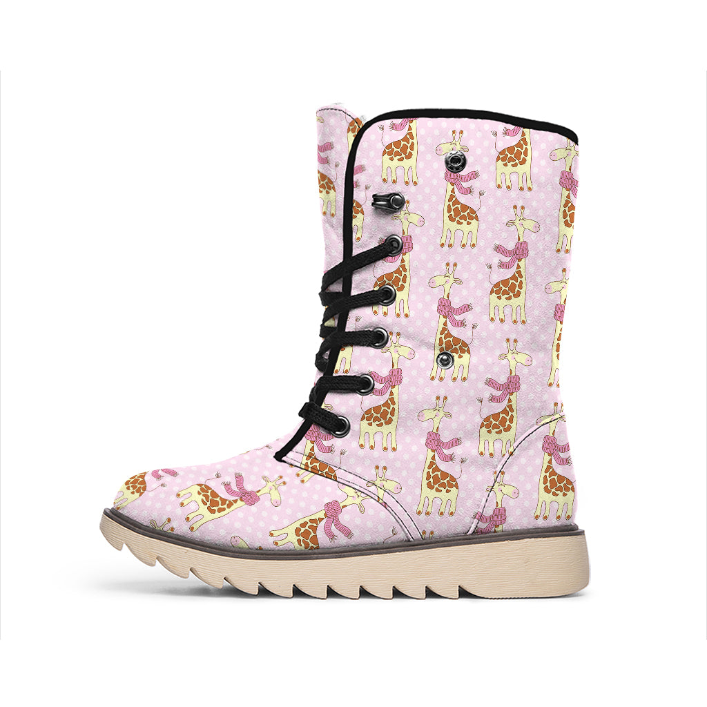 Giraffe With Scarf Pattern Print Winter Boots