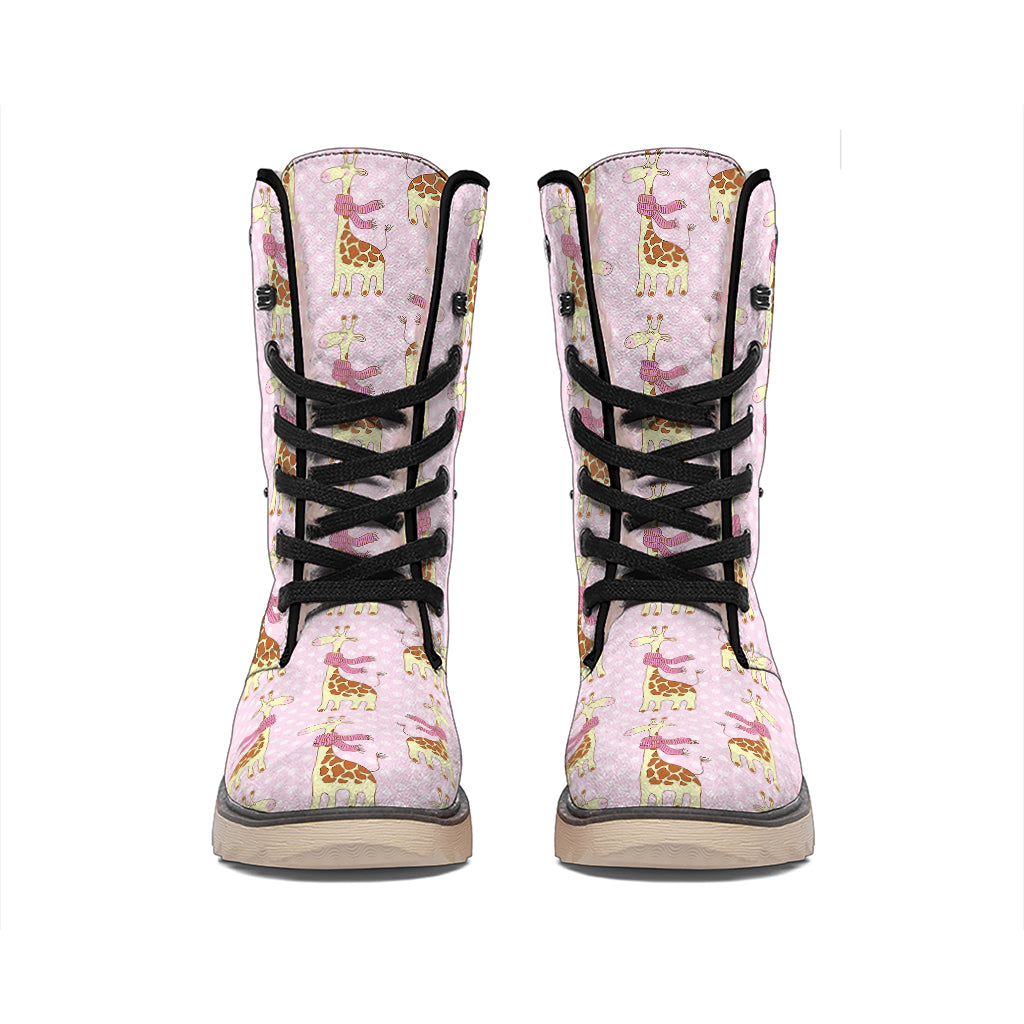 Giraffe With Scarf Pattern Print Winter Boots