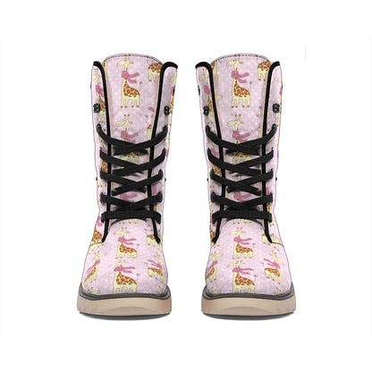 Giraffe With Scarf Pattern Print Winter Boots