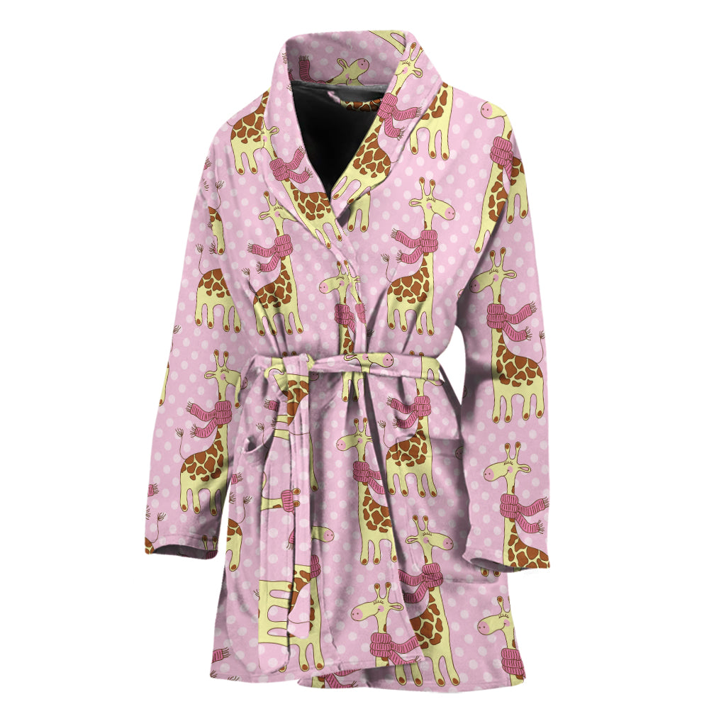 Giraffe With Scarf Pattern Print Women's Bathrobe
