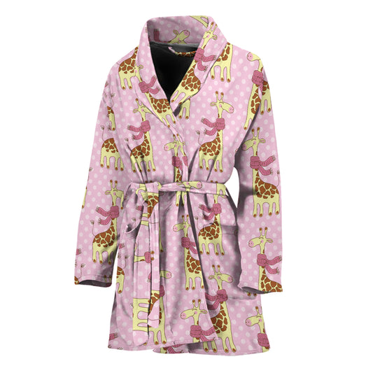 Giraffe With Scarf Pattern Print Women's Bathrobe