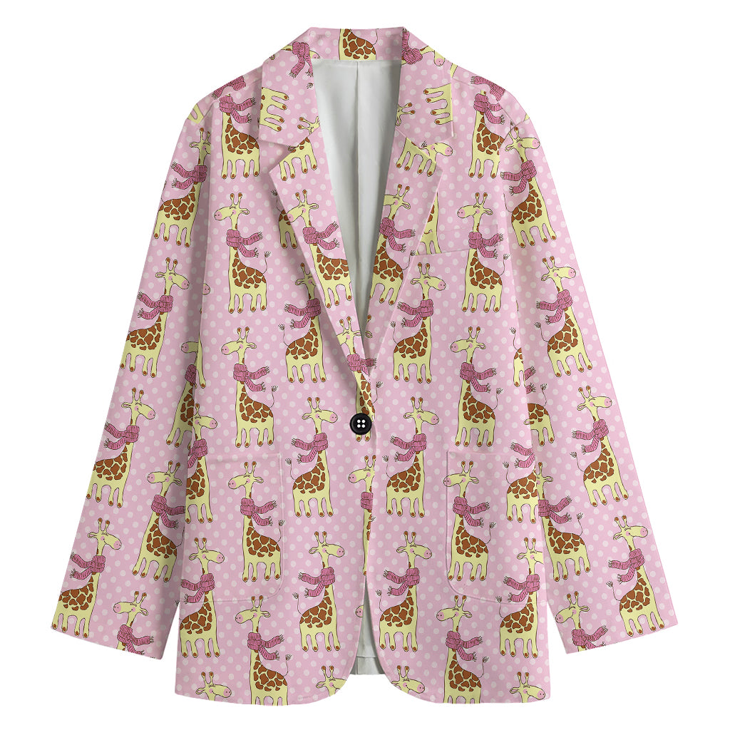 Giraffe With Scarf Pattern Print Women's Cotton Blazer