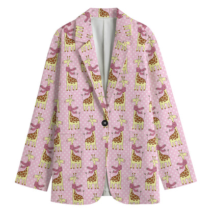 Giraffe With Scarf Pattern Print Women's Cotton Blazer