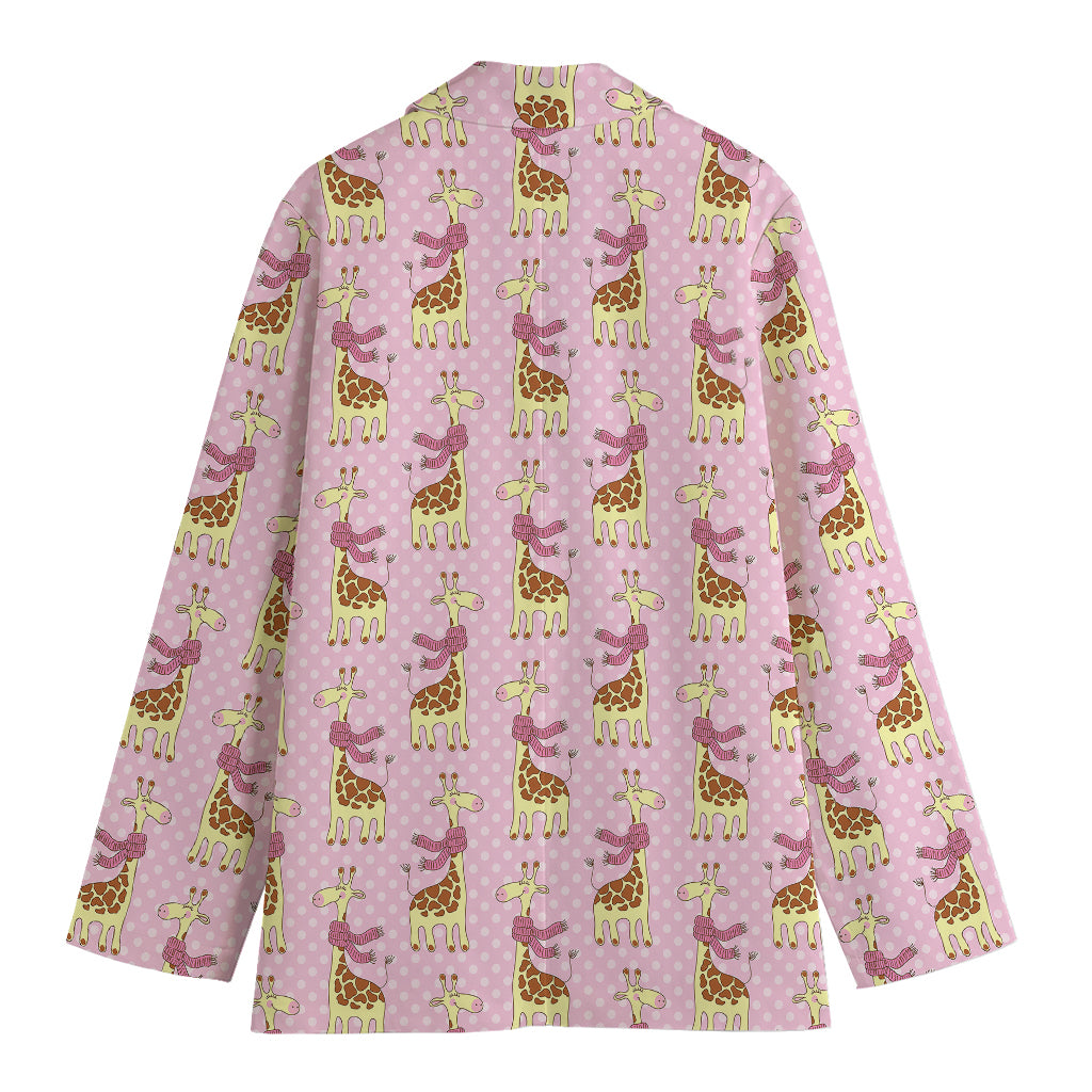 Giraffe With Scarf Pattern Print Women's Cotton Blazer