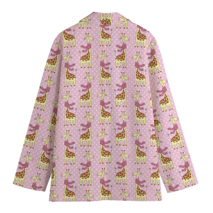 Giraffe With Scarf Pattern Print Women's Cotton Blazer