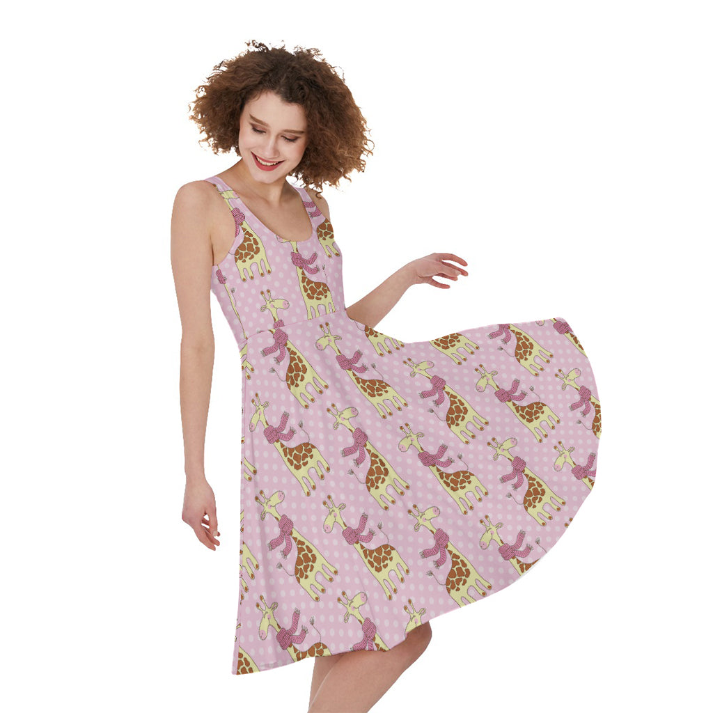 Giraffe With Scarf Pattern Print Women's Sleeveless Dress