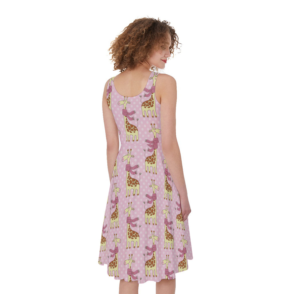 Giraffe With Scarf Pattern Print Women's Sleeveless Dress