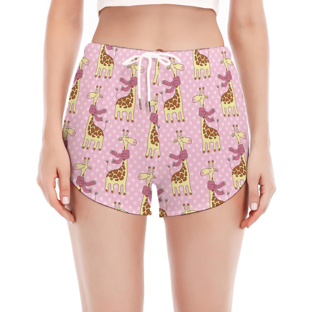 Giraffe With Scarf Pattern Print Women's Split Running Shorts