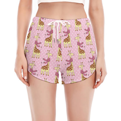 Giraffe With Scarf Pattern Print Women's Split Running Shorts