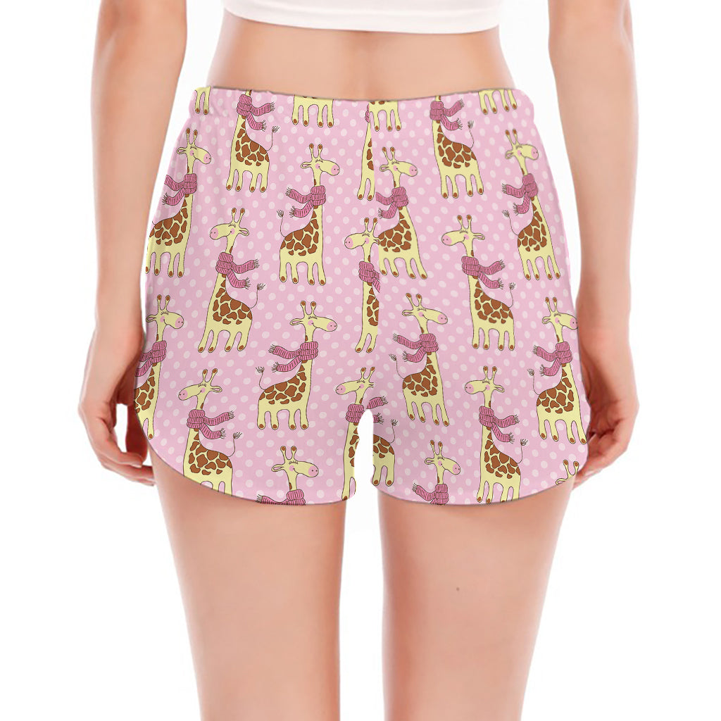 Giraffe With Scarf Pattern Print Women's Split Running Shorts