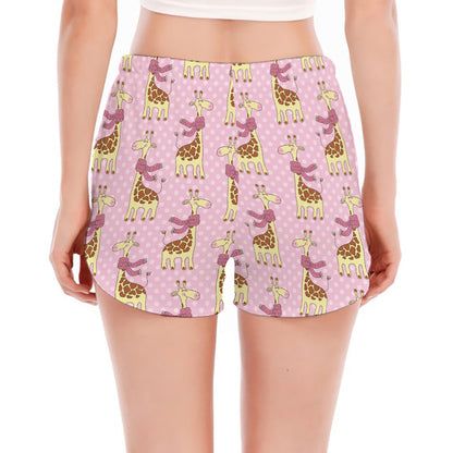 Giraffe With Scarf Pattern Print Women's Split Running Shorts