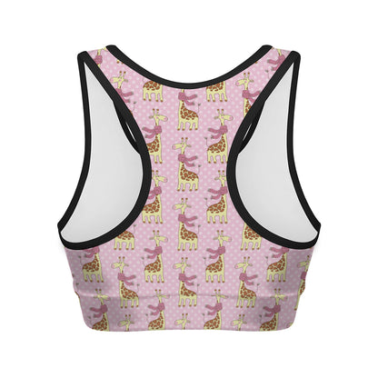 Giraffe With Scarf Pattern Print Women's Sports Bra