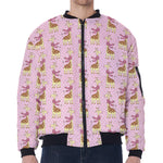 Giraffe With Scarf Pattern Print Zip Sleeve Bomber Jacket