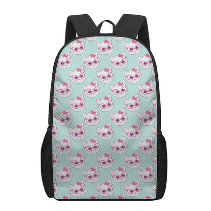 Girly Cat With Glasses Pattern Print 17 Inch Backpack