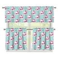 Girly Cat With Glasses Pattern Print 3 Piece Kitchen Curtains