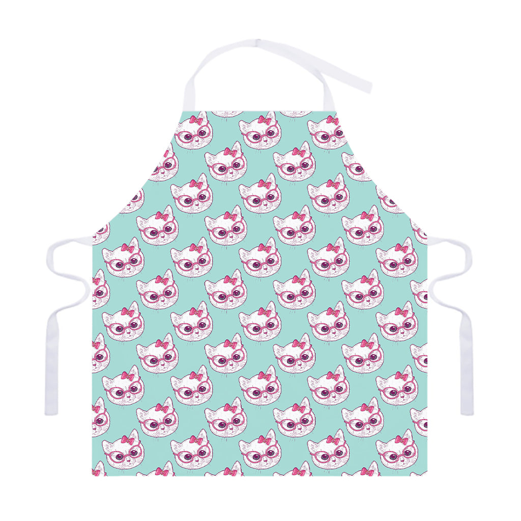 Girly Cat With Glasses Pattern Print Adjustable Apron