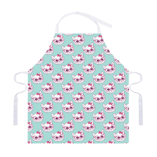 Girly Cat With Glasses Pattern Print Adjustable Apron