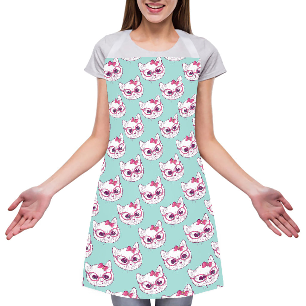 Girly Cat With Glasses Pattern Print Adjustable Apron