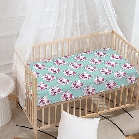 Girly Cat With Glasses Pattern Print Baby Crib Sheet