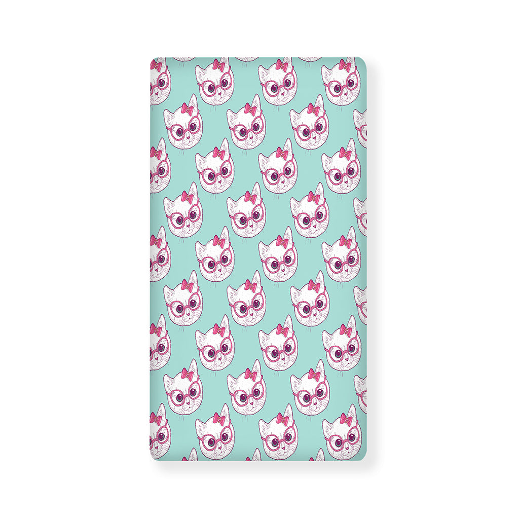 Girly Cat With Glasses Pattern Print Baby Crib Sheet