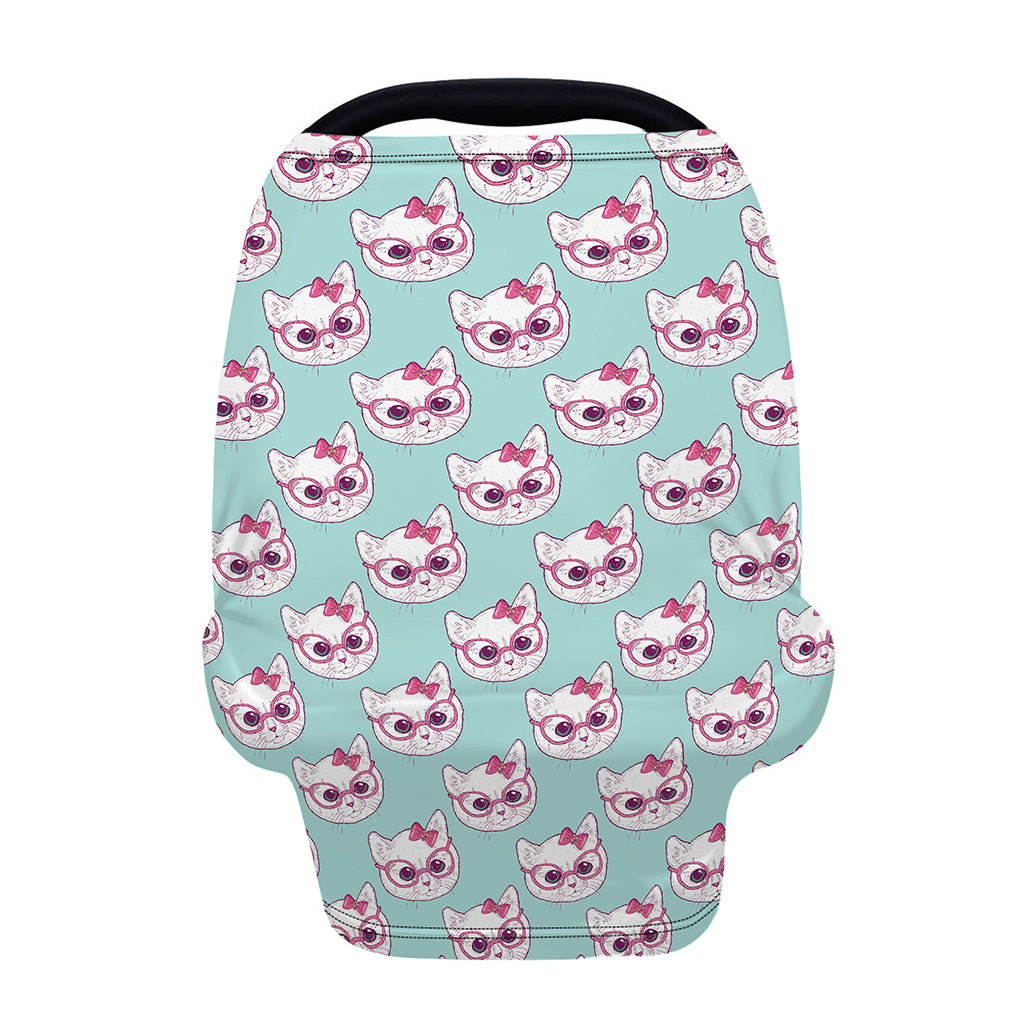 Girly Cat With Glasses Pattern Print Baby Seat Cover