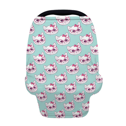 Girly Cat With Glasses Pattern Print Baby Seat Cover