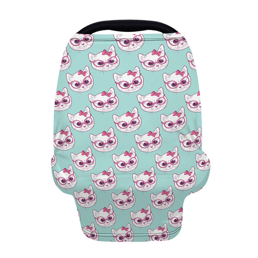 Girly Cat With Glasses Pattern Print Baby Seat Cover
