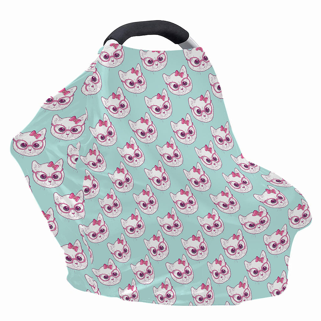 Girly Cat With Glasses Pattern Print Baby Seat Cover