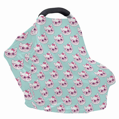 Girly Cat With Glasses Pattern Print Baby Seat Cover