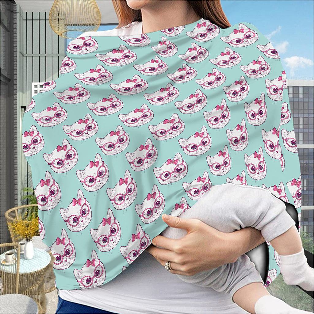Girly Cat With Glasses Pattern Print Baby Seat Cover