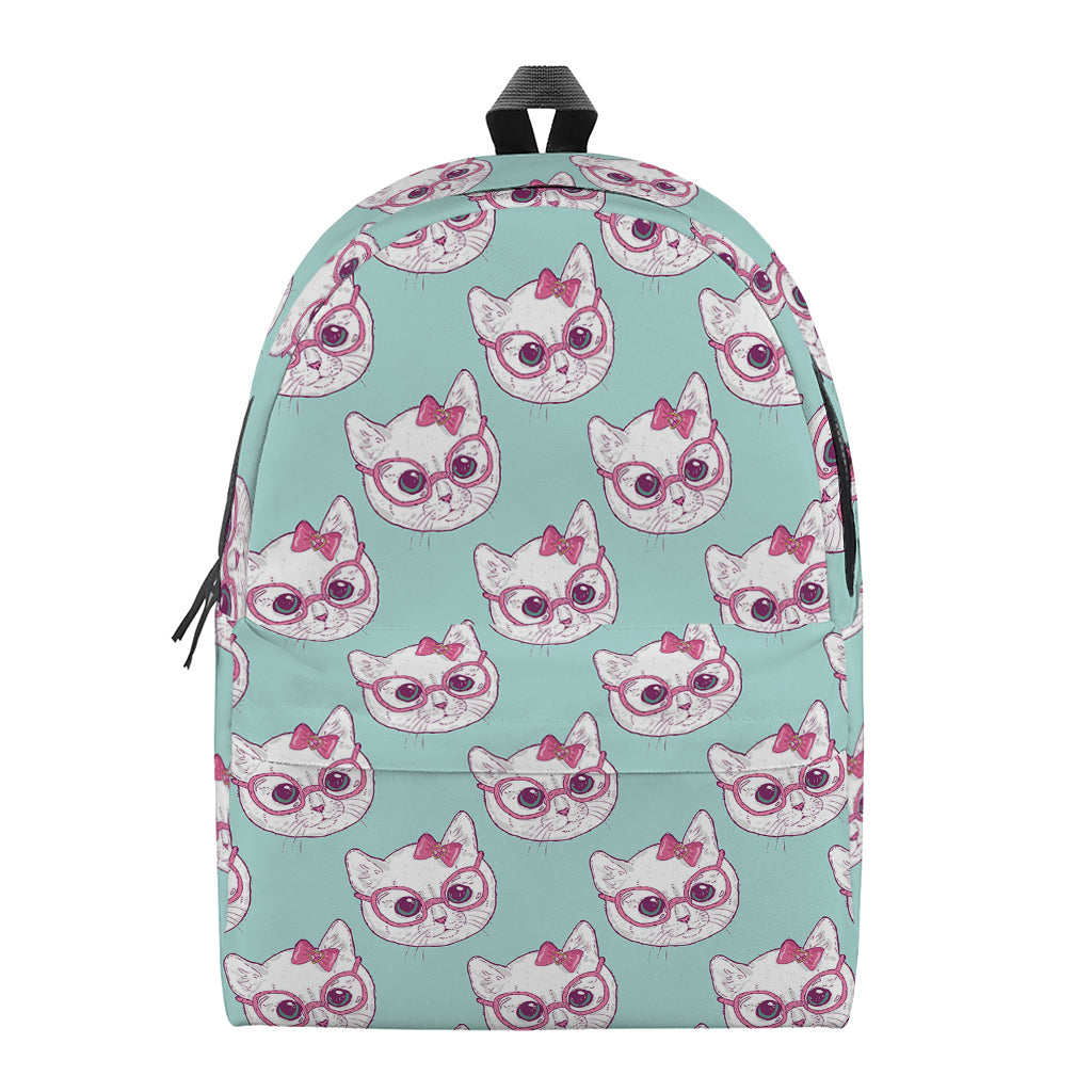 Girly Cat With Glasses Pattern Print Backpack