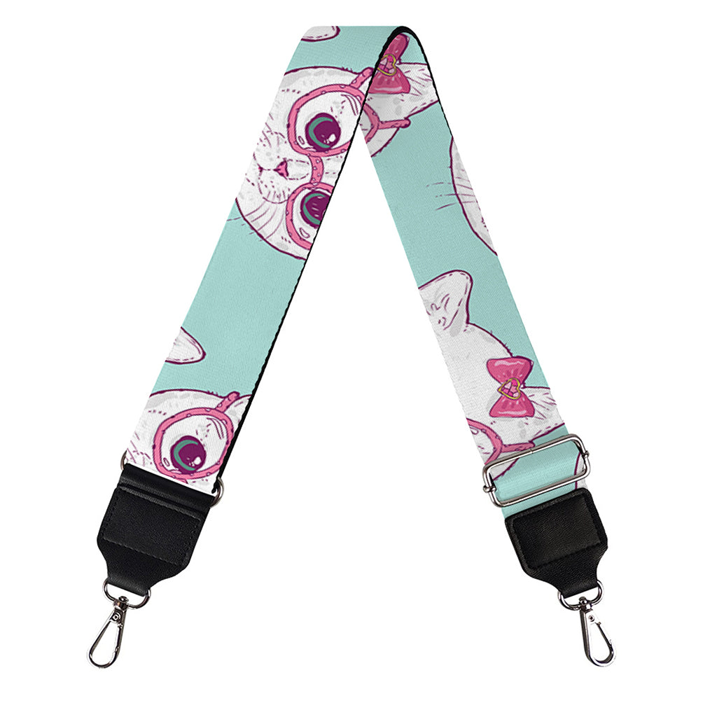 Girly Cat With Glasses Pattern Print Bag Strap