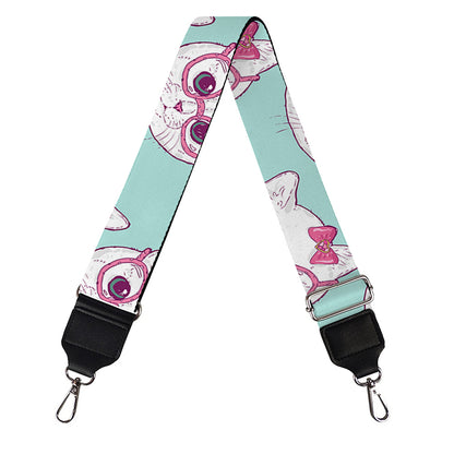 Girly Cat With Glasses Pattern Print Bag Strap
