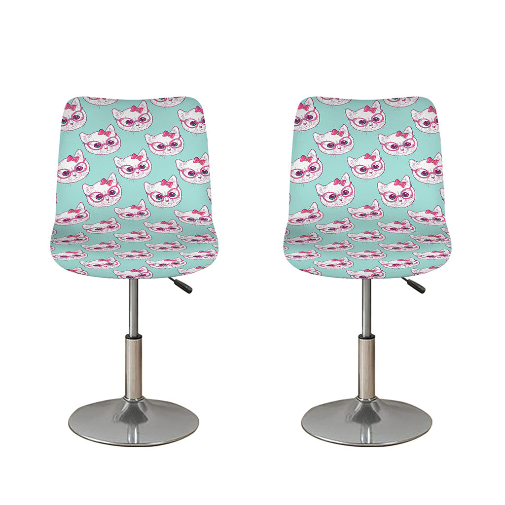 Girly Cat With Glasses Pattern Print Bar Stool Covers