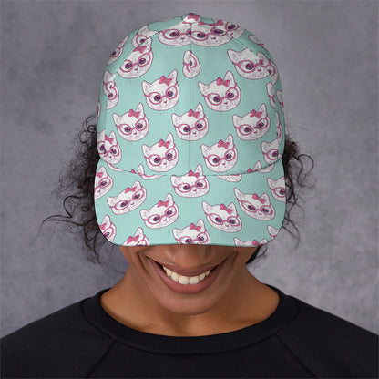 Girly Cat With Glasses Pattern Print Baseball Cap
