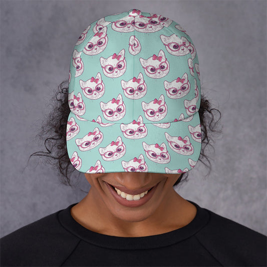Girly Cat With Glasses Pattern Print Baseball Cap
