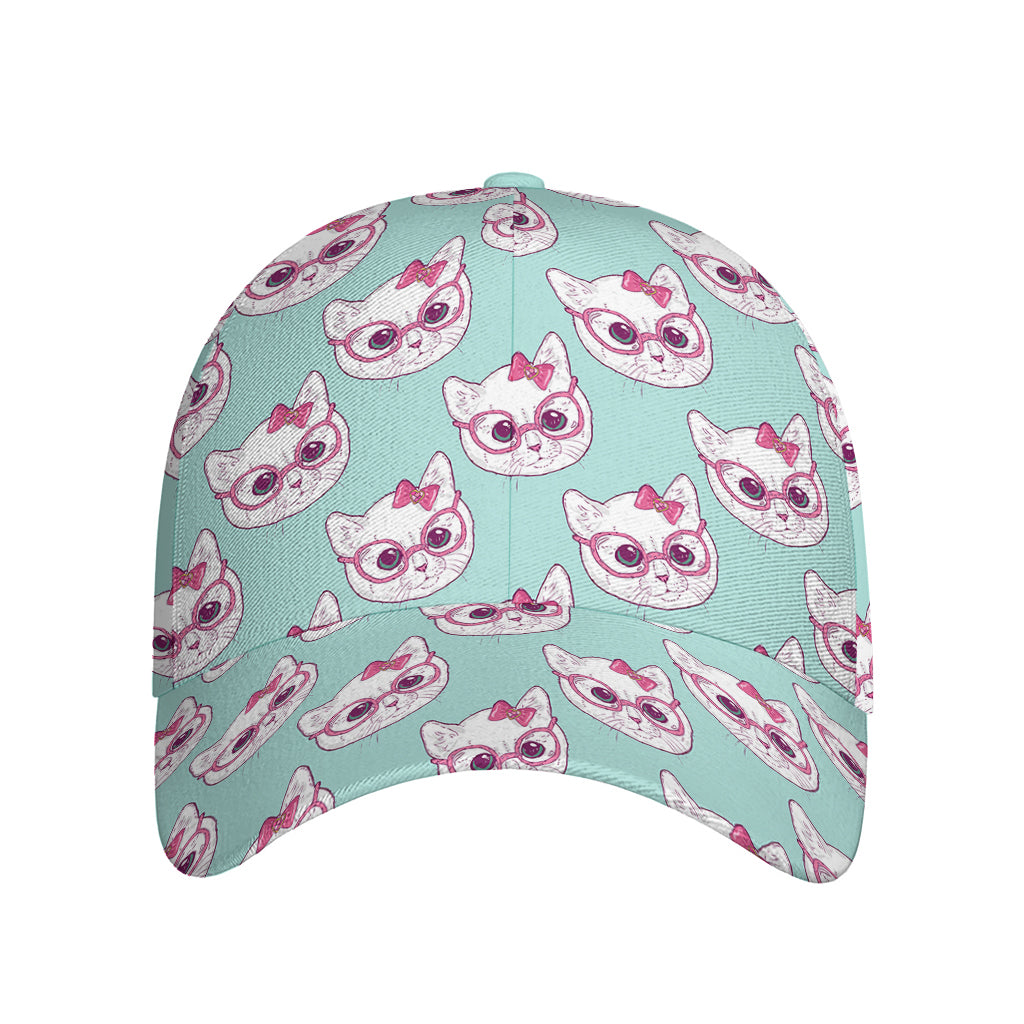 Girly Cat With Glasses Pattern Print Baseball Cap