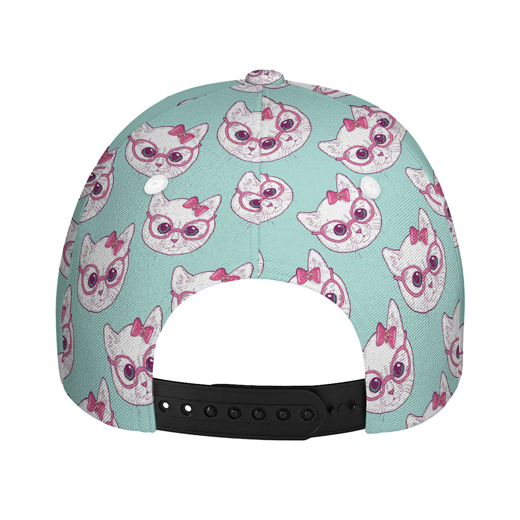 Girly Cat With Glasses Pattern Print Baseball Cap