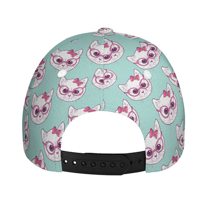 Girly Cat With Glasses Pattern Print Baseball Cap