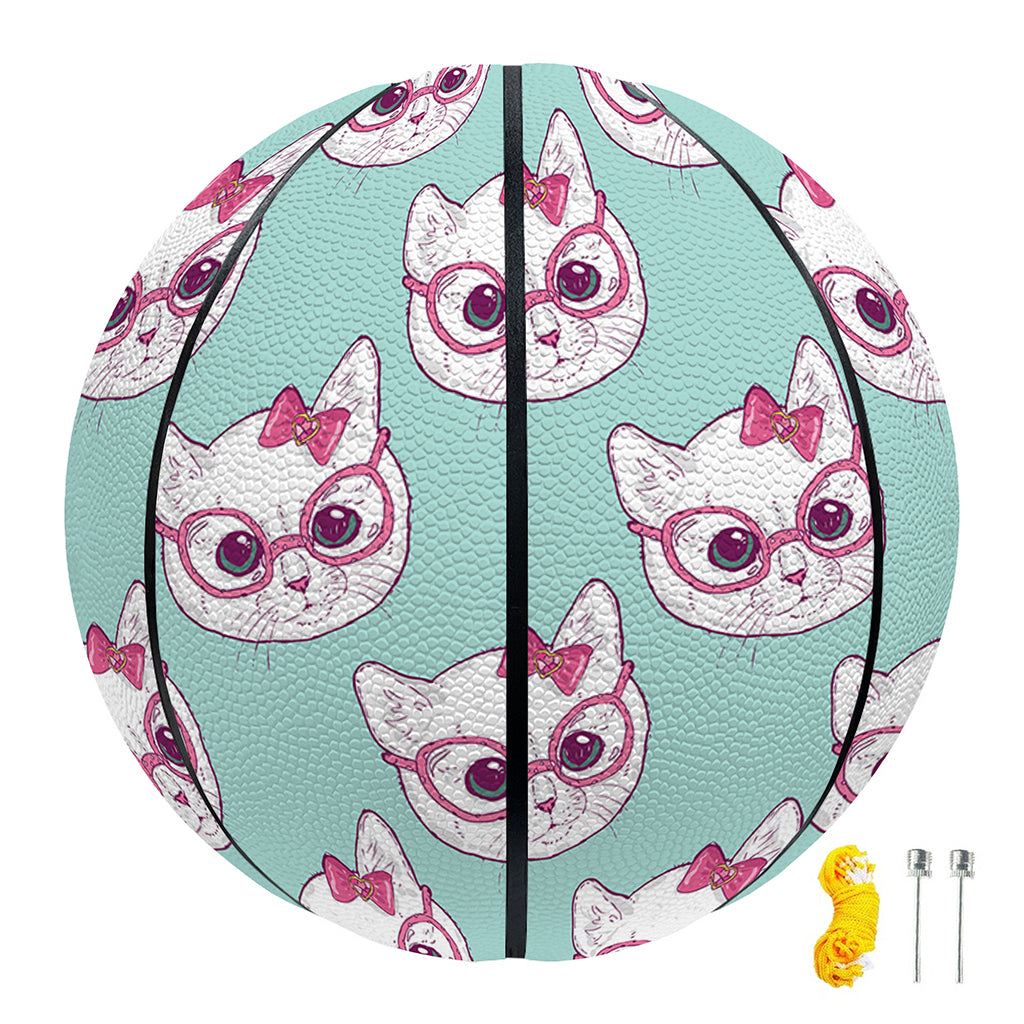 Girly Cat With Glasses Pattern Print Basketball