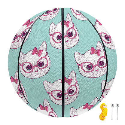 Girly Cat With Glasses Pattern Print Basketball