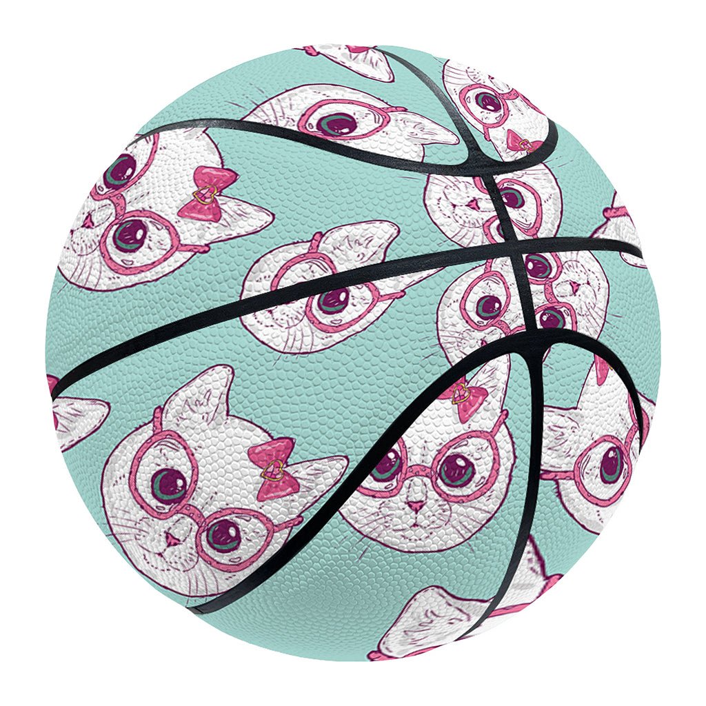 Girly Cat With Glasses Pattern Print Basketball
