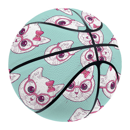 Girly Cat With Glasses Pattern Print Basketball