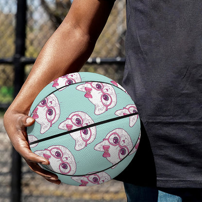Girly Cat With Glasses Pattern Print Basketball