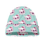 Girly Cat With Glasses Pattern Print Beanie