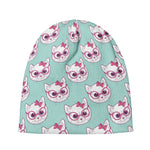 Girly Cat With Glasses Pattern Print Beanie